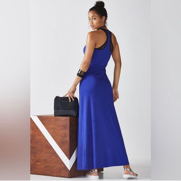 Fabletics Maxi Dress Racerback Mesh Size Small Blue Pink - Picture 2 of 15